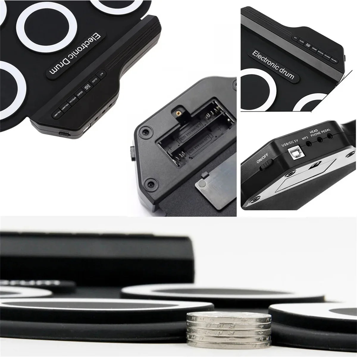 Miwayer Portable Electronic Drum Pad — Foldable Silicone Practice Kit