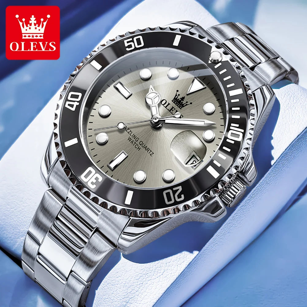 OLEVS 5885 Men's Quartz Watch — Stainless Steel Luxury Style with Auto Date