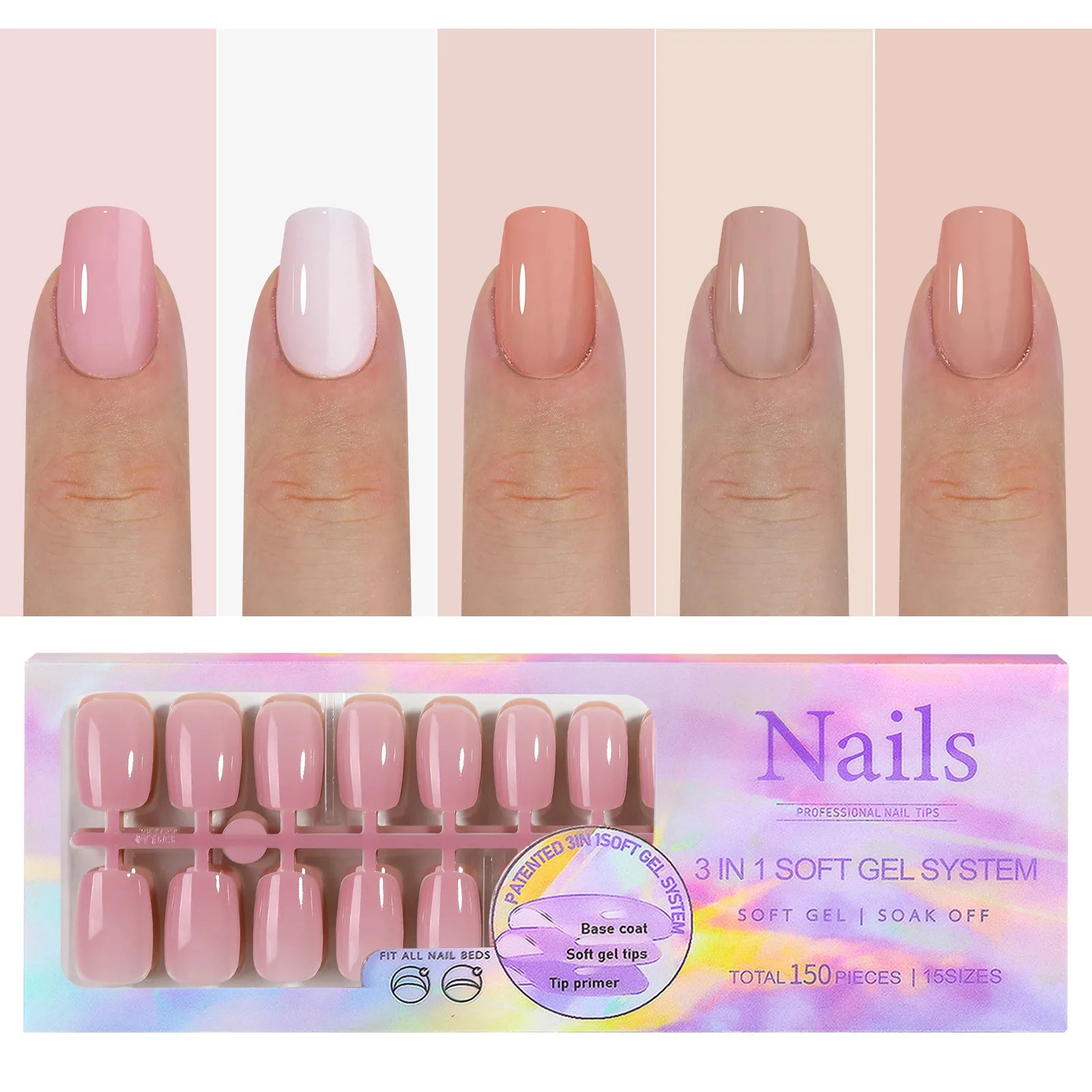French Tip Soft Gel Nail Tips — 150 Piece DIY Press On Set