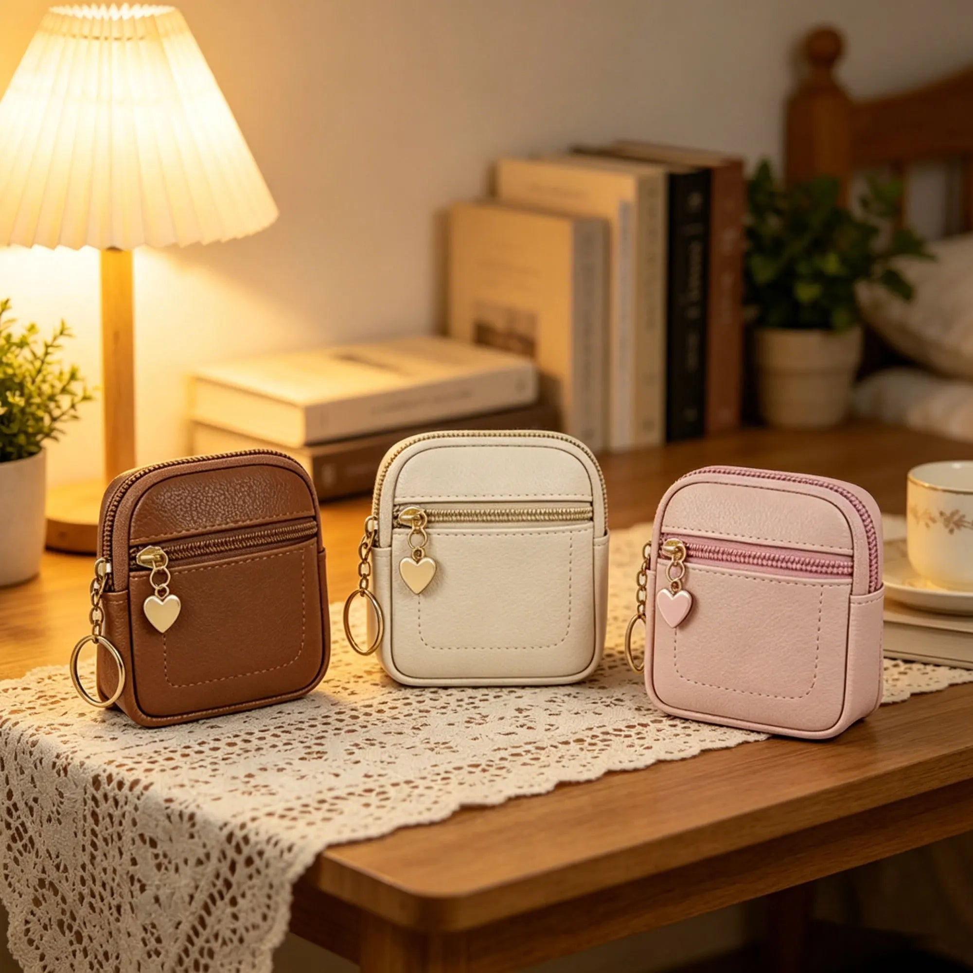 PU Leather Coin Purse — Portable Wrist Bag with Keychain Ring