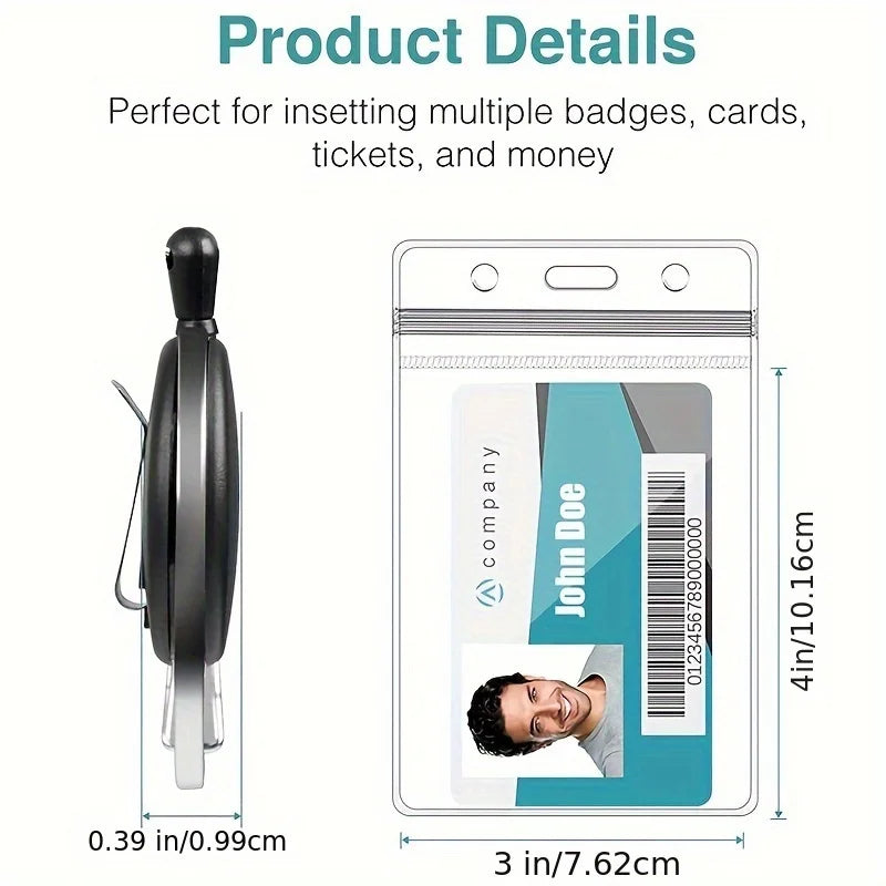 Retractable Badge Holder Set — 360° Rotation Clip & ID Strap, 3 Pack