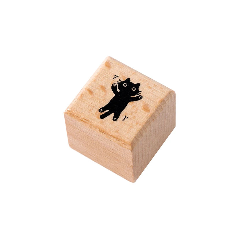 Black Cat Wooden Rubber Stamp — Retro Decorative Seal for Scrapbooking