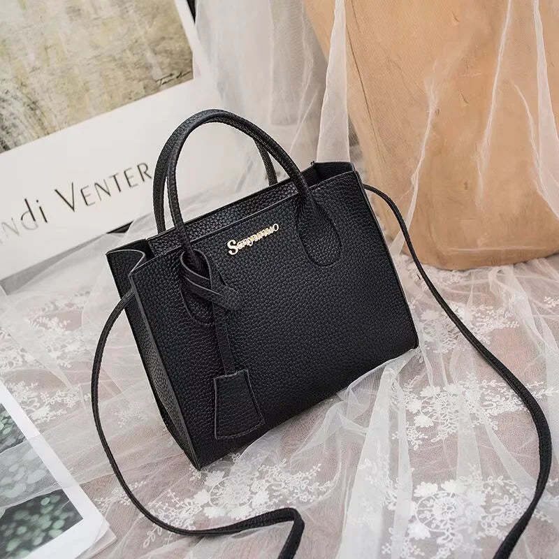 Lychee Grain Faux Leather Satchel — Versatile Triple-Use Handbag