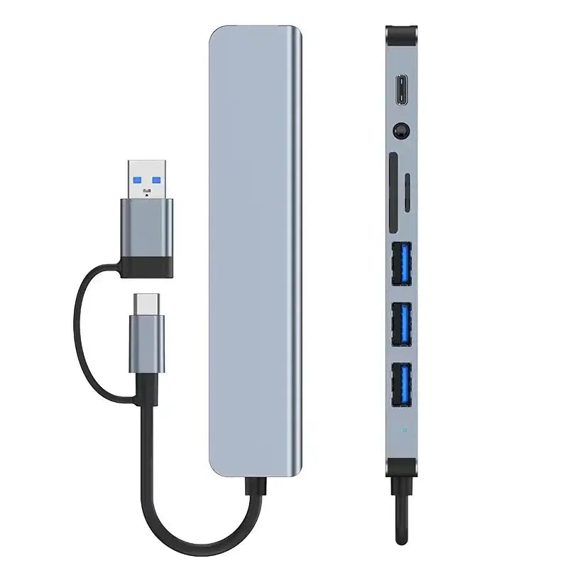 8-in-2 Multi-Function USB Hub — High-Speed Docking Station with SD/TF Reader