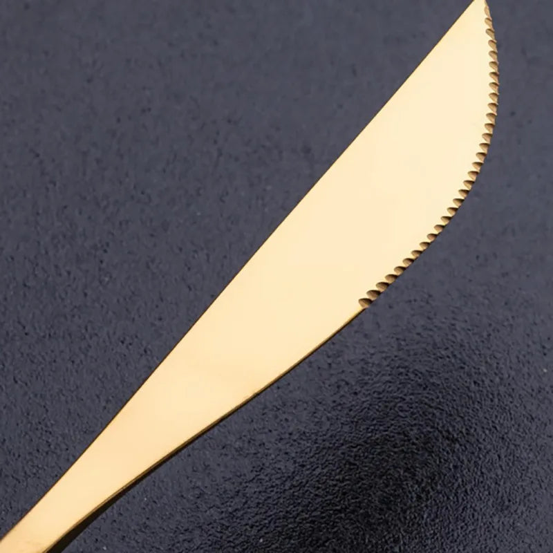 30-Piece Stainless Steel Cutlery Set — Elegant Black and Gold Flatware