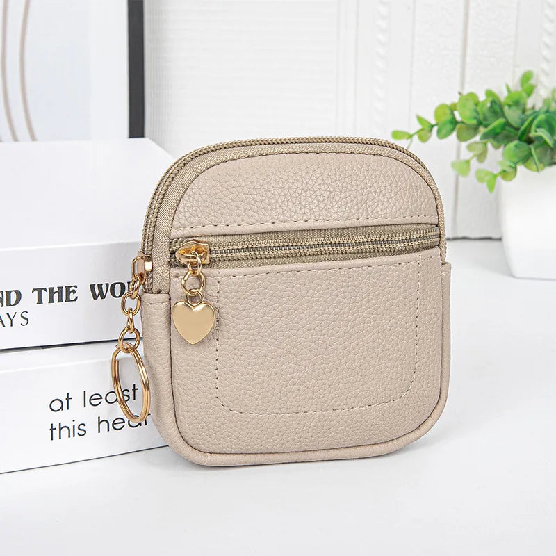 PU Leather Coin Purse — Portable Wrist Bag with Keychain Ring