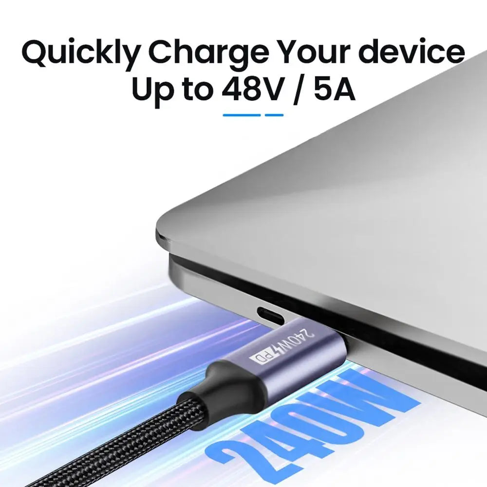 USB C Fast Charging Cable — 240W High-Speed Data Cord, 90 Degree Design