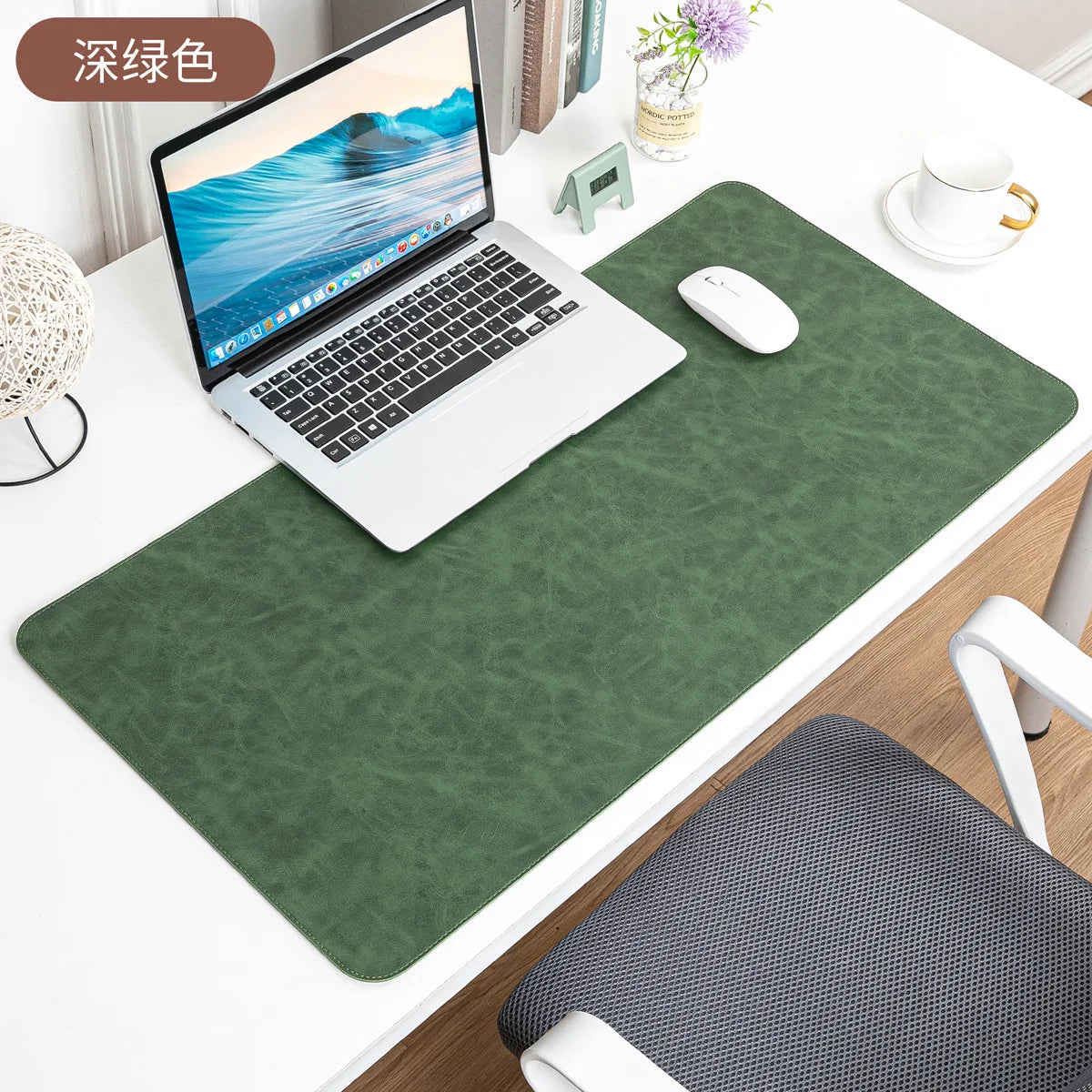 Luxe Faux Leather Desk Mat — Textured Writing Surface & Mouse Pad