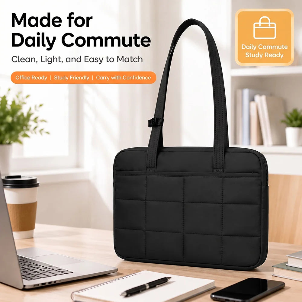 Minimalist Quilted Laptop Bag — Protective Shoulder Tote for 15.6 Inch Devices