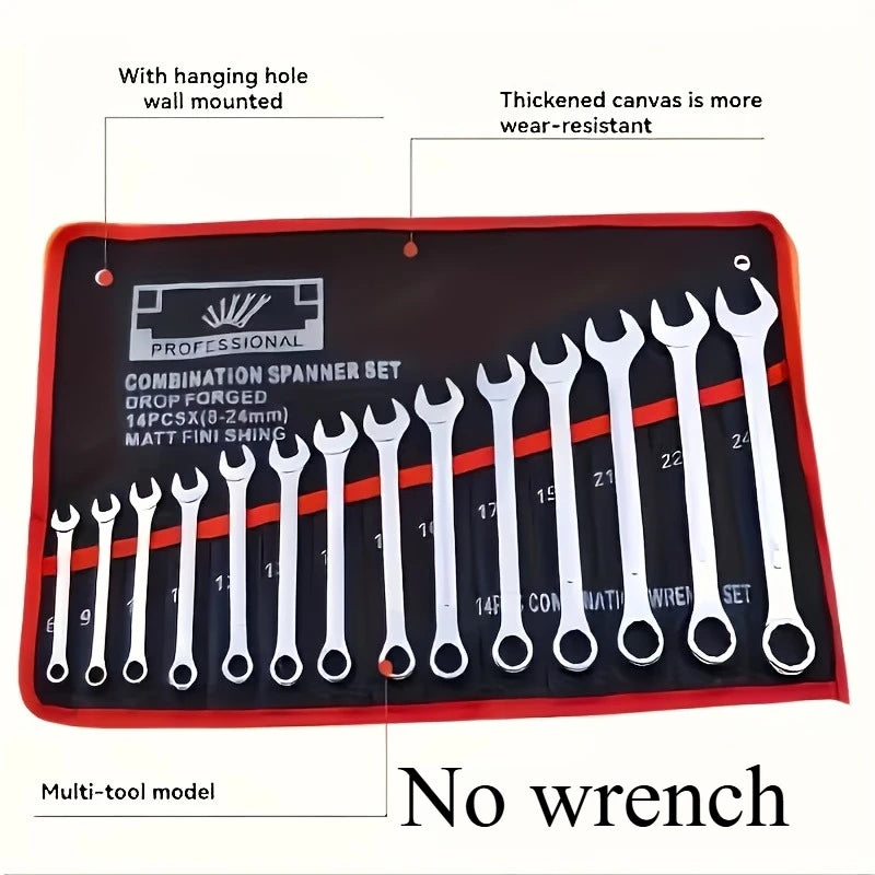 14-Pocket Tool Organizer Roll — Durable Wrench Storage Bag with Handle