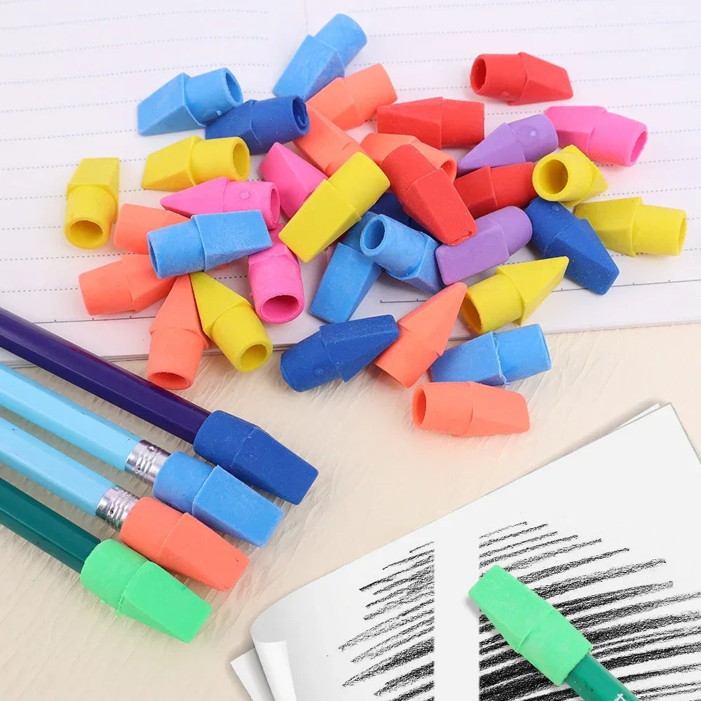 Chisel Shape Pencil Eraser Caps — 2-in-1 Correction Tool for Students