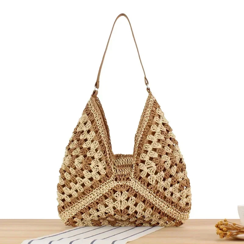 SMHXIANGQIANJIN Woven Straw Shoulder Bag — Elegant Summer Beach Tote