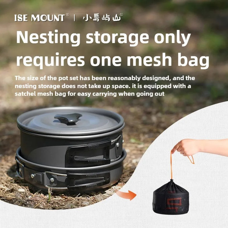 ISE MOUNT Camping Cookware Set — Lightweight Portable Pot and Pan Kit