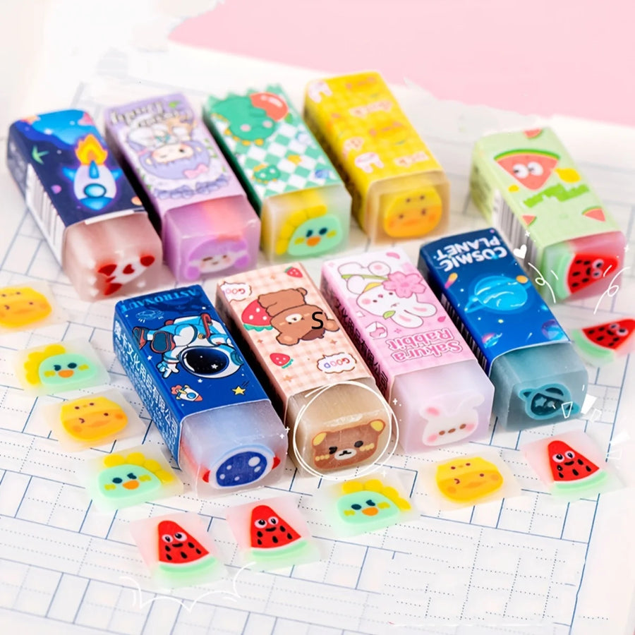 Assorted Cartoon Fruit Jelly Erasers — Fun Student Stationery Set