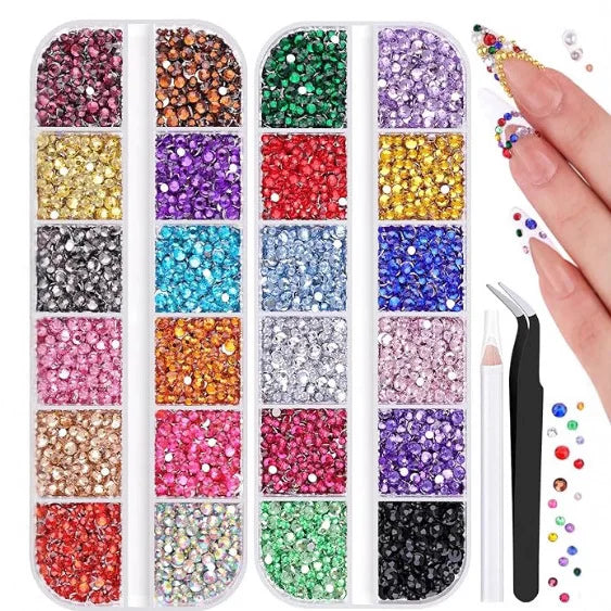 NamPhuong Nail Rhinestones Set — Multi-Color Crystal Gems with Tools