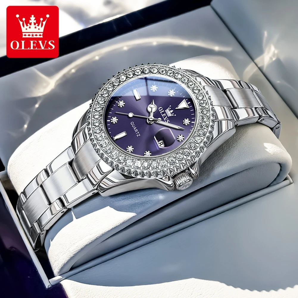 OLEVS Luxury Women's Quartz Watch — Stainless Steel Diamond Scale Bracelet