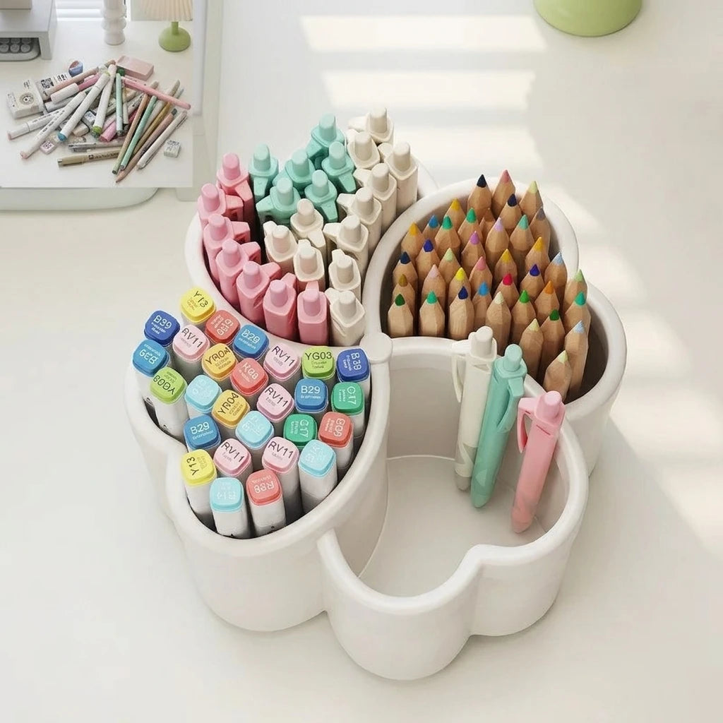 Desktop Storage Organizer — 4 Compartment Stationery Holder for Office