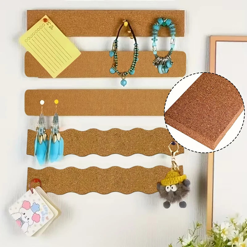 Self-Adhesive Cork Board Strips — Wall Organizer for Photos and Notes