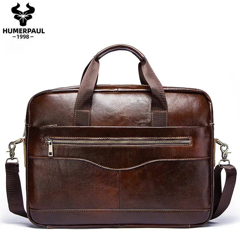 HUMERPAUL Genuine Leather Men's Briefcase — Professional Business Messenger Bag