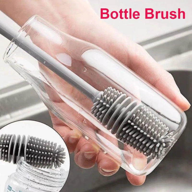 Silicone Bottle Cleaning Brush — Long Handle Scrubber for Cups and Glassware