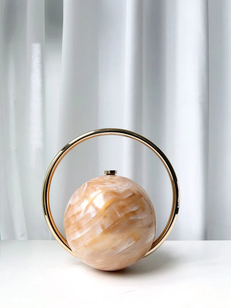 miflame Elegant Spherical Evening Clutch — Marble Texture Handbag with Electroplated Handle