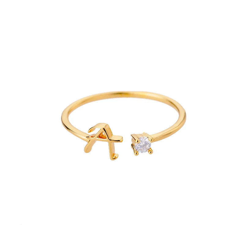 ICFTZWE Zircon Initial Letter Rings — Adjustable Stainless Steel Jewelry