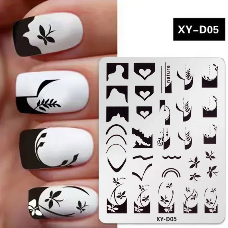 dawndesslo Nail Art Stamping Plate — Floral and Stripe Design Template