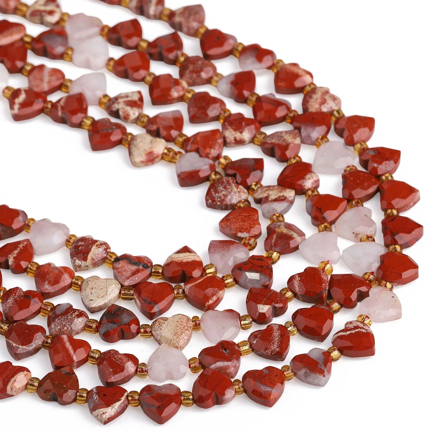 Natural Faceted Heart Stone Beads — DIY Jewelry Making Supplies, 8mm