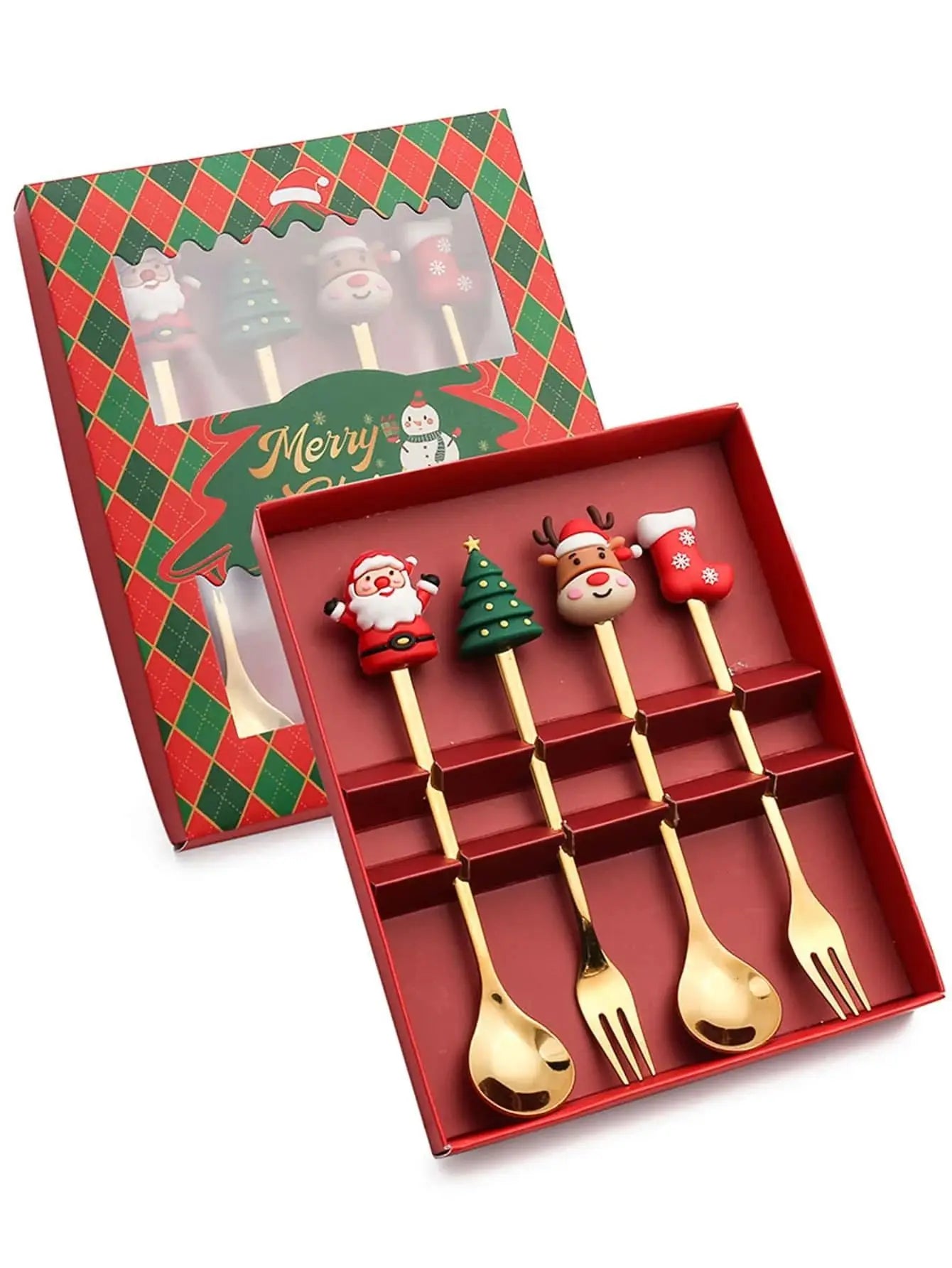 Christmas Themed Stainless Steel Cutlery Set — Decorative Santa Spoon and Fork