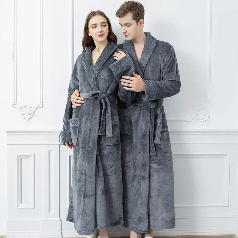 Gypsophila Coral Velvet Bathrobe — Warm Fleece Lounge Robe for Men and Women