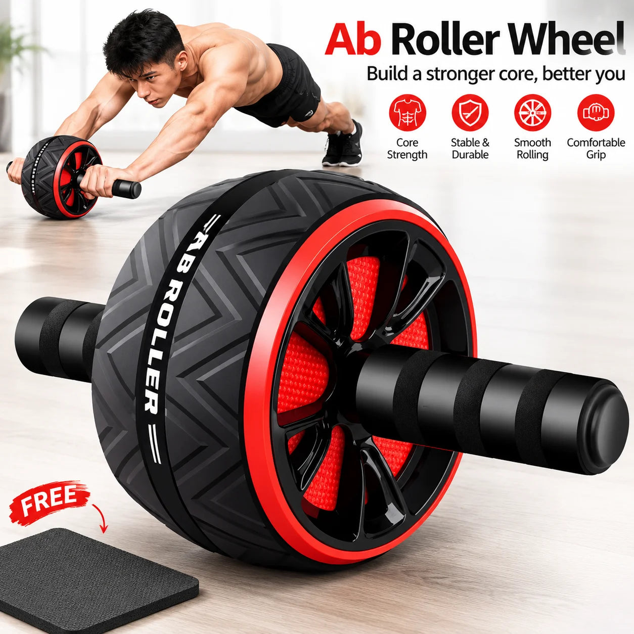 Ab Roller Wheel — Core and Abdominal Strength Trainer with Knee Pad