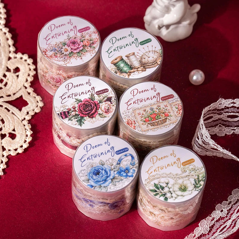 Floral Lace PET Washi Tape — Aesthetic Scrapbooking & Journal Decor