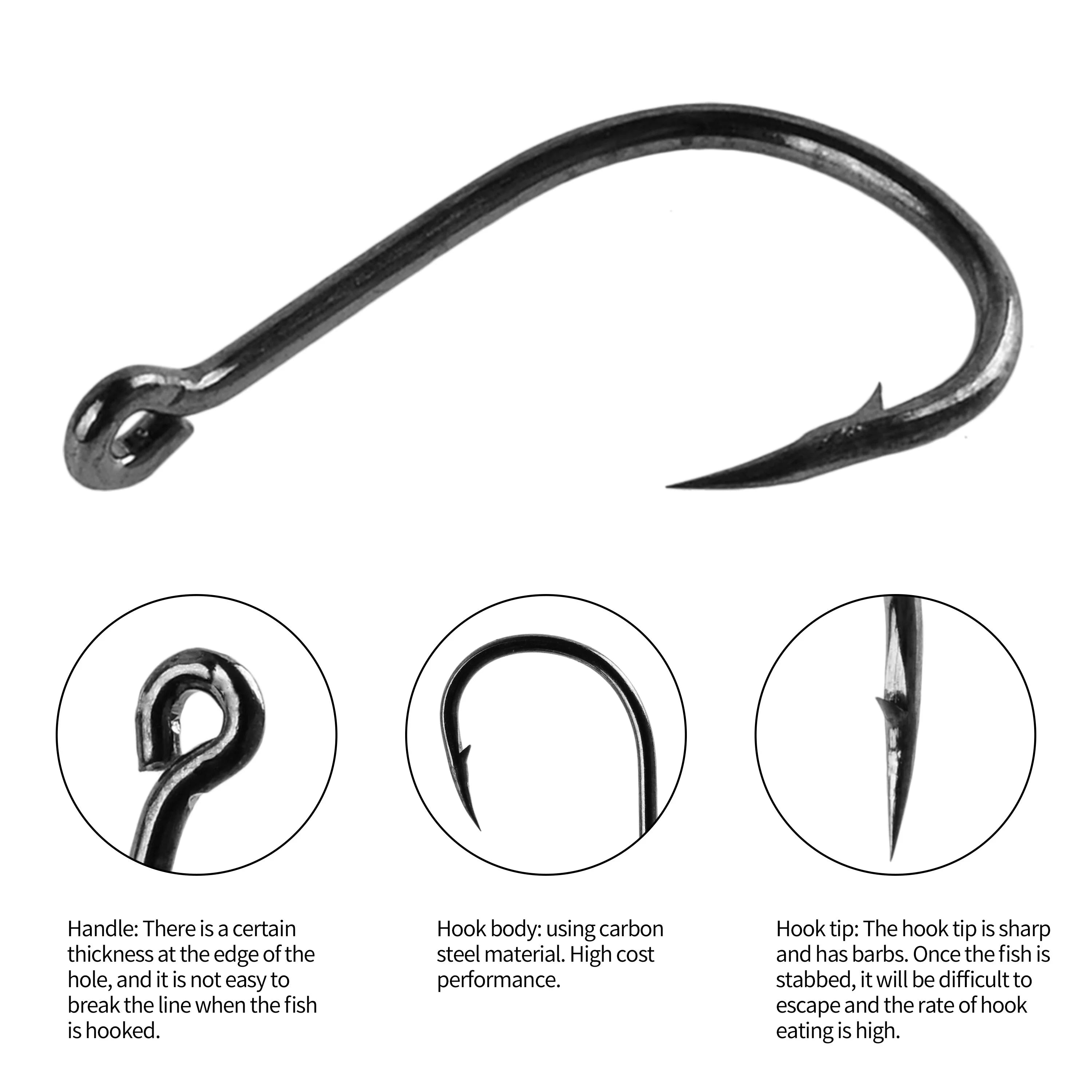 Carbon Steel Fishing Hook Set — Sharp Barbed Single Circle Hooks