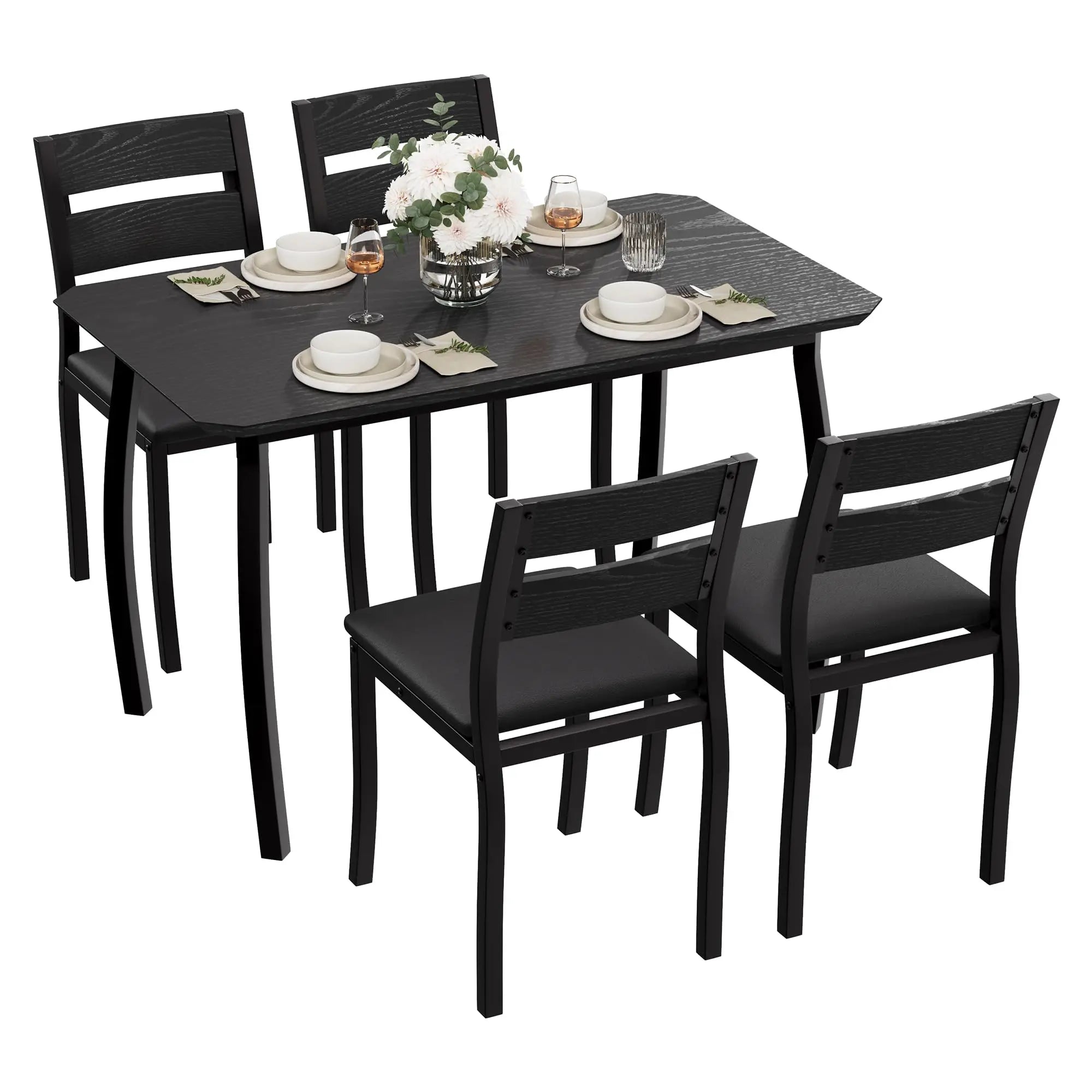 EliteZ 5-Piece Square Dining Table Set — Compact Farmhouse Design for Small Spaces