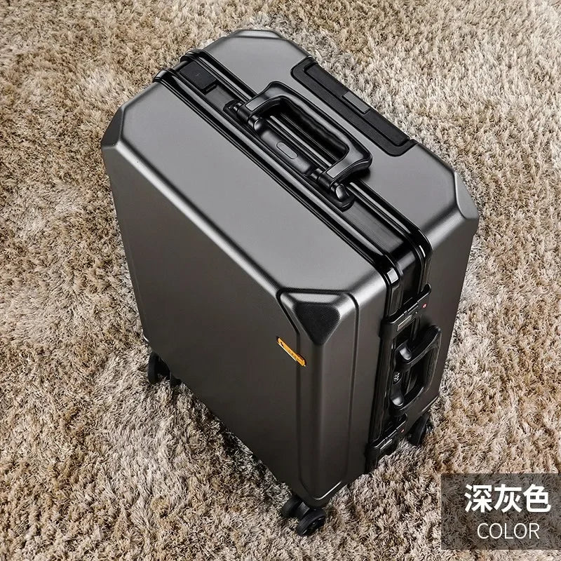 Aluminum Frame Rolling Luggage — USB Charging Suitcase with Password Lock