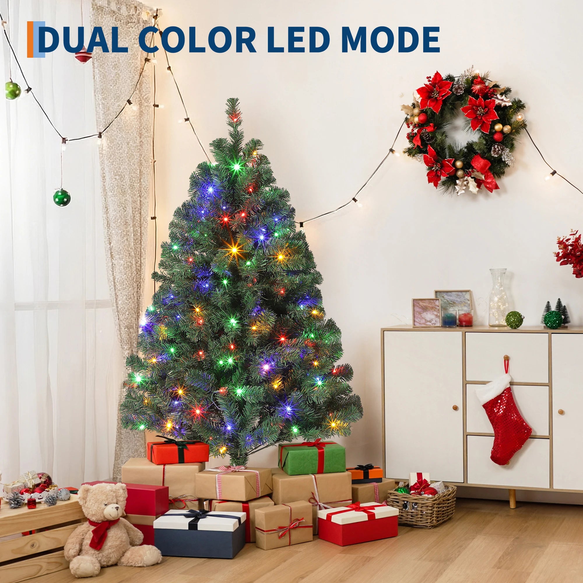 GAOMON 6FT Pre-Lit Artificial Christmas Tree — Full Spruce Design with LED Lights