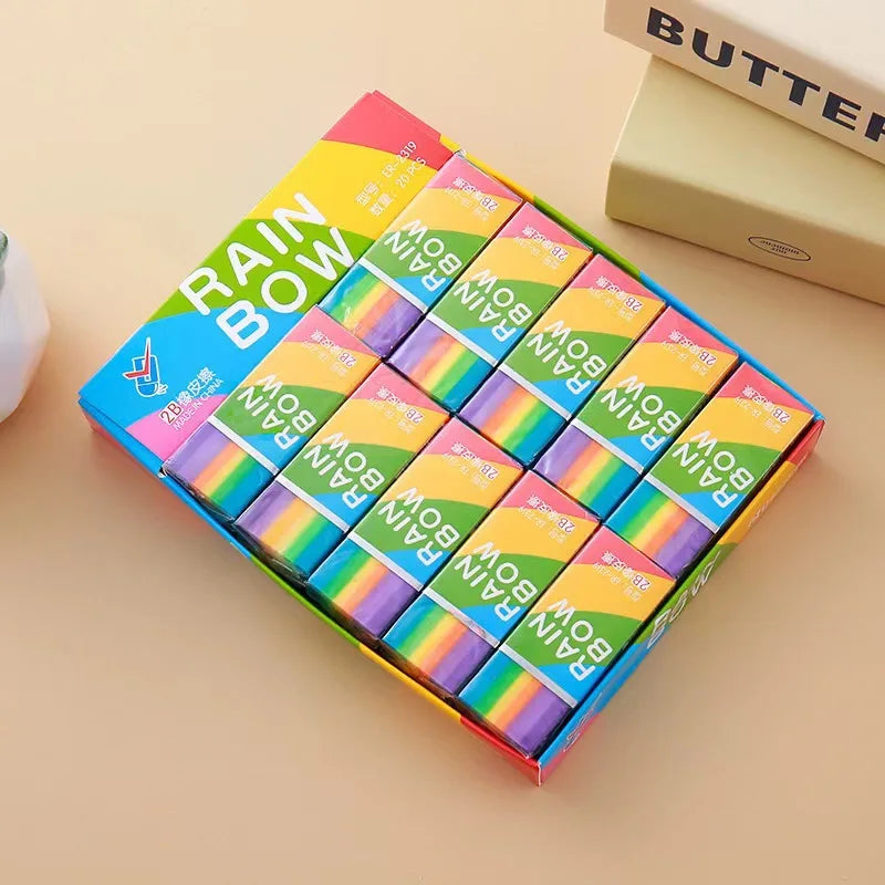 Rainbow 2B Pencil Erasers — Soft PVC Stationery for Writing & Drawing