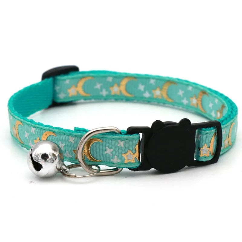 Adjustable Pet Collar with Bell — Colorful Paw Print Pattern for Cats and Small Dogs