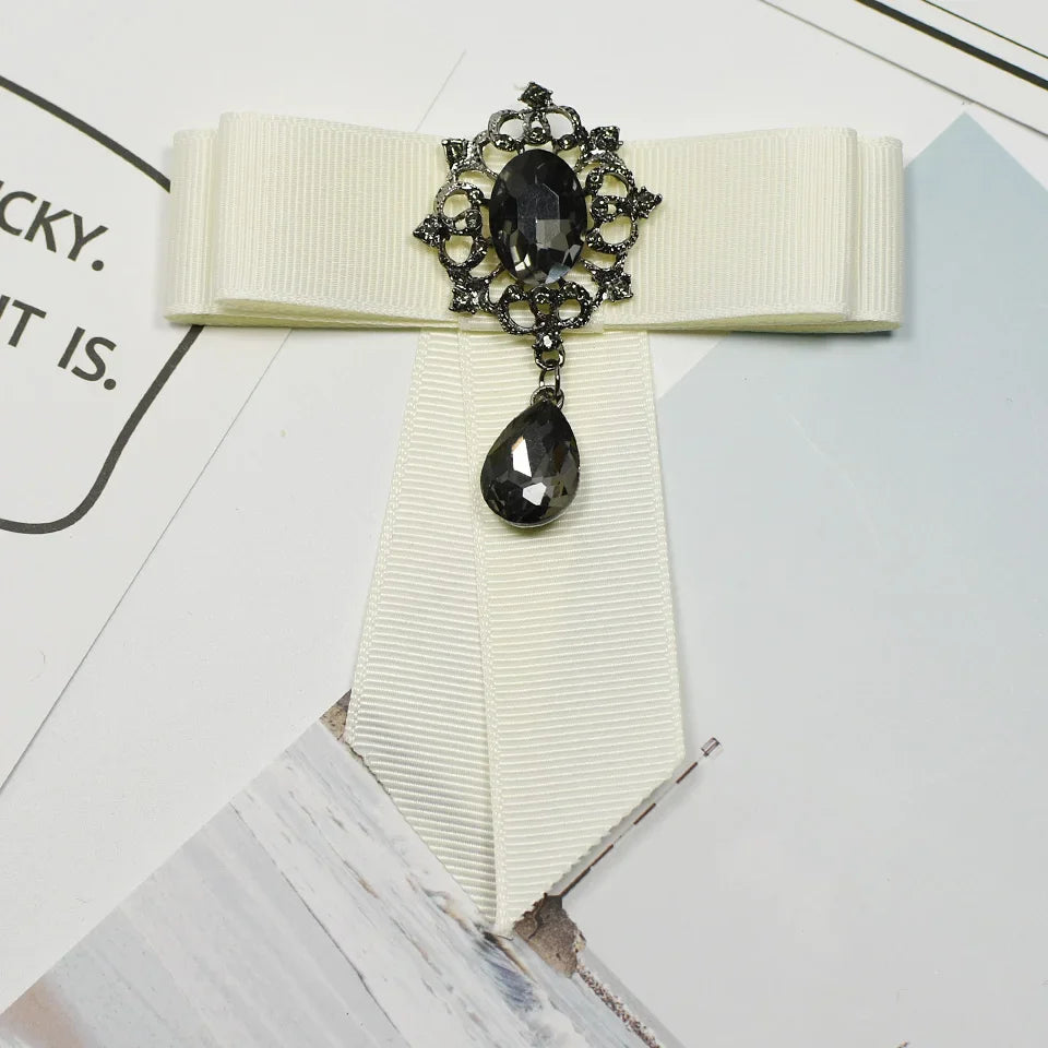 i-Remiel Ribbon Bow Brooch — Elegant Crystal Flower Pin for Women