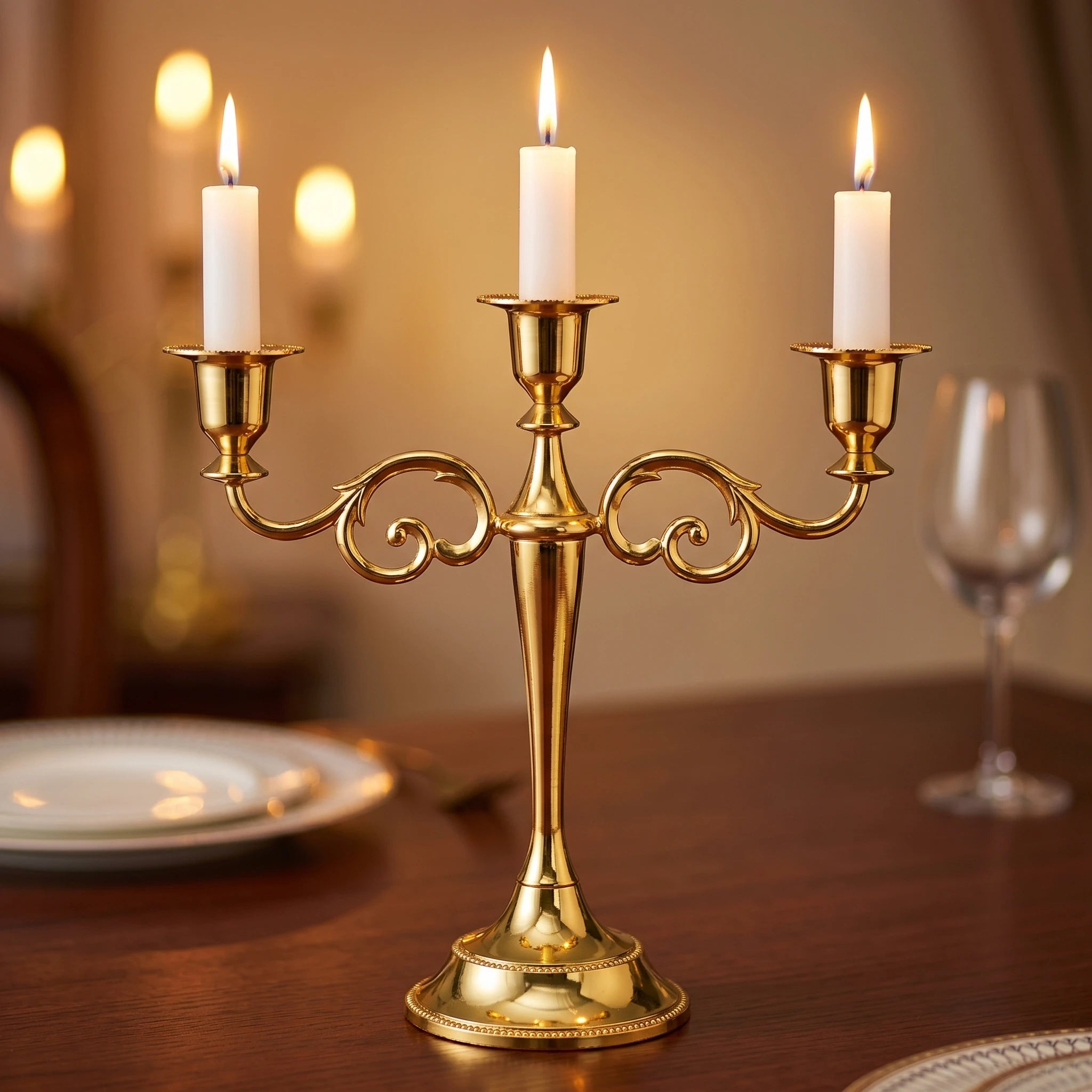 Vintage Scroll 3-Arm Metal Candelabra — Elegant Taper Candle Stand