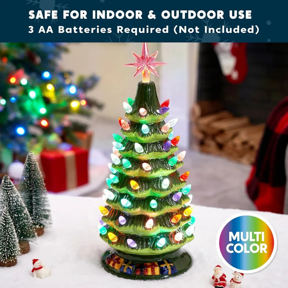 Joyfy Ceramic Tabletop Christmas Tree — Prelit with Multicolor Lights