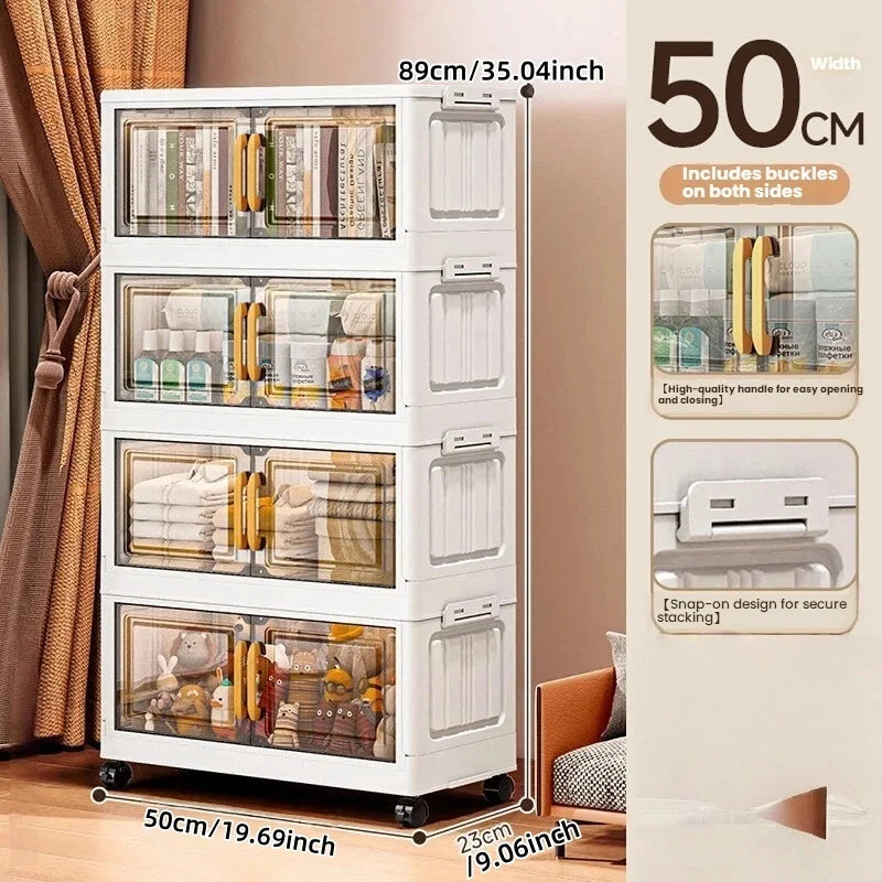 Foldable Double-Door Storage Cabinet — Space-Saving Floor Standing Organizer
