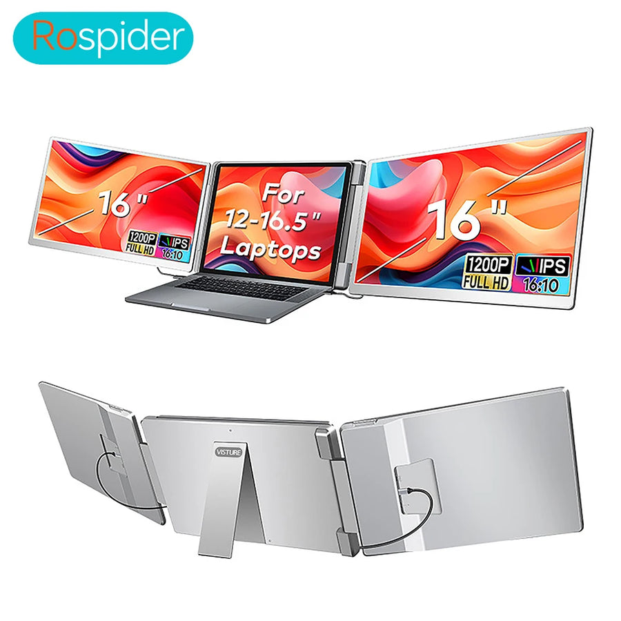 Rospider Portable LCD Monitor — High-Definition Triple Screen Extender
