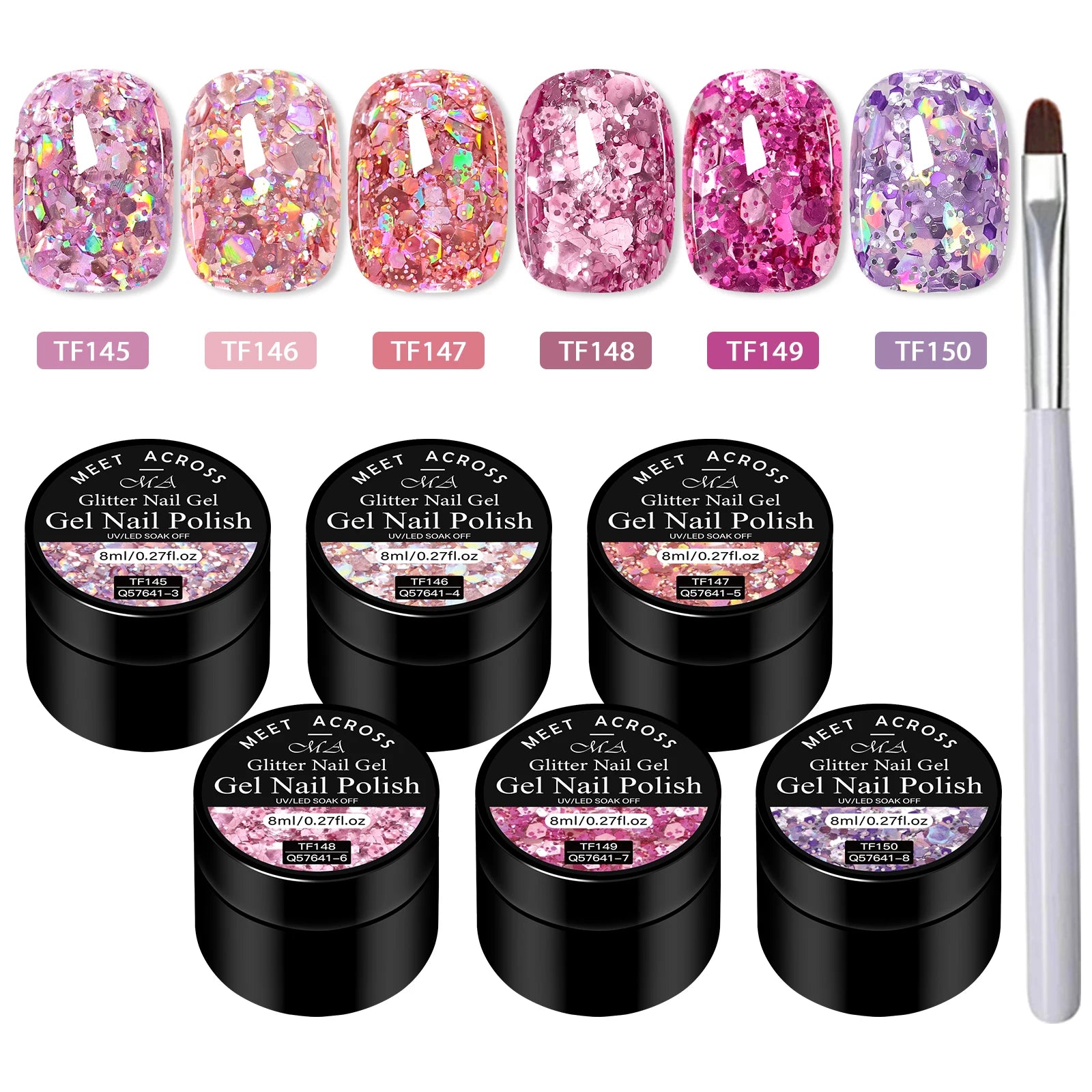 MEET ACROSS Glitter Nail Gel Polish Set — Sparkly DIY Manicure Kit