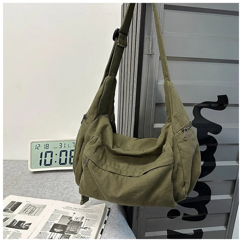SMHXIANGQIANJIN Canvas Crossbody Bag — Large Capacity Messenger Style