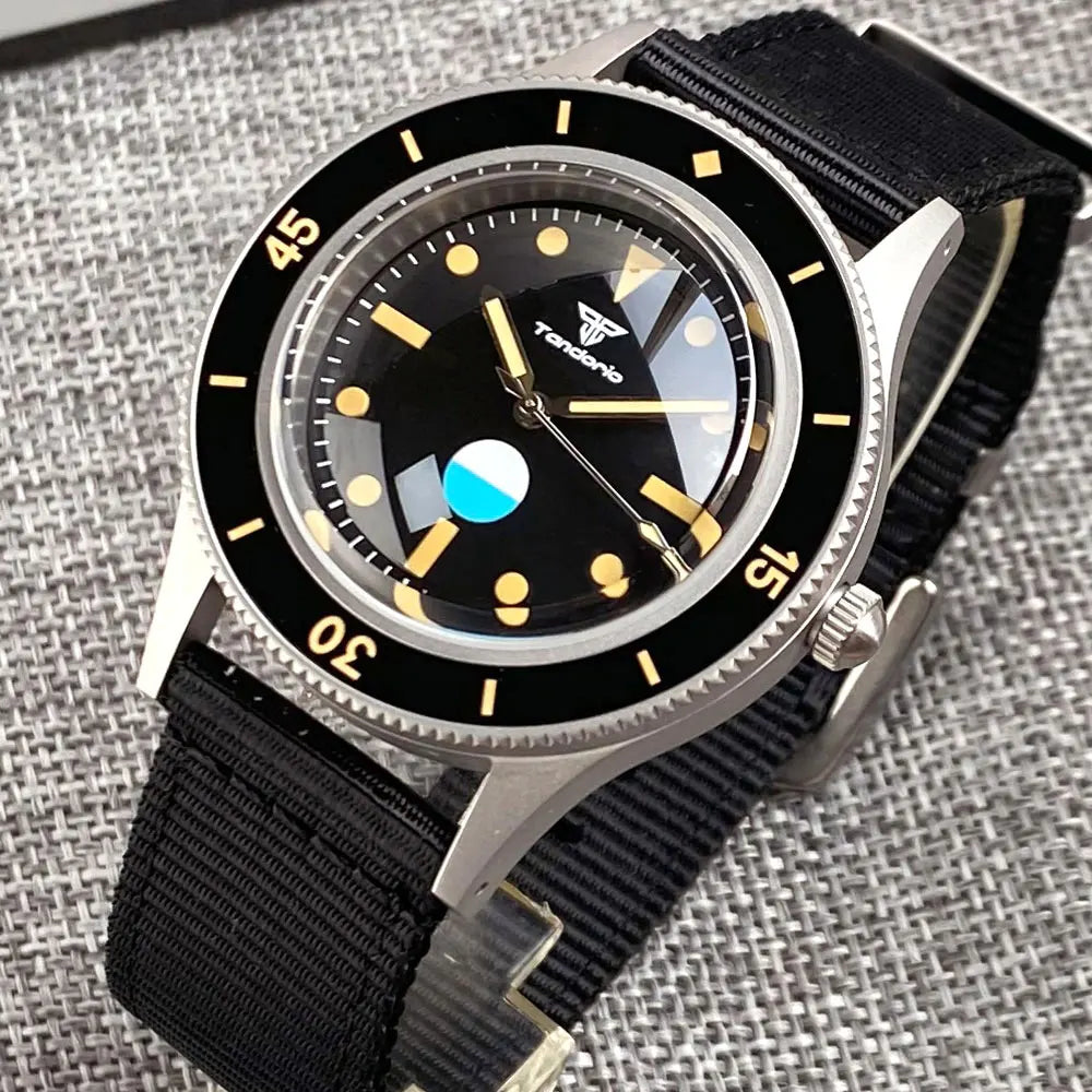 Tandorio Automatic Mechanical Diving Watch — Luminous Sapphire Glass, Black Dial