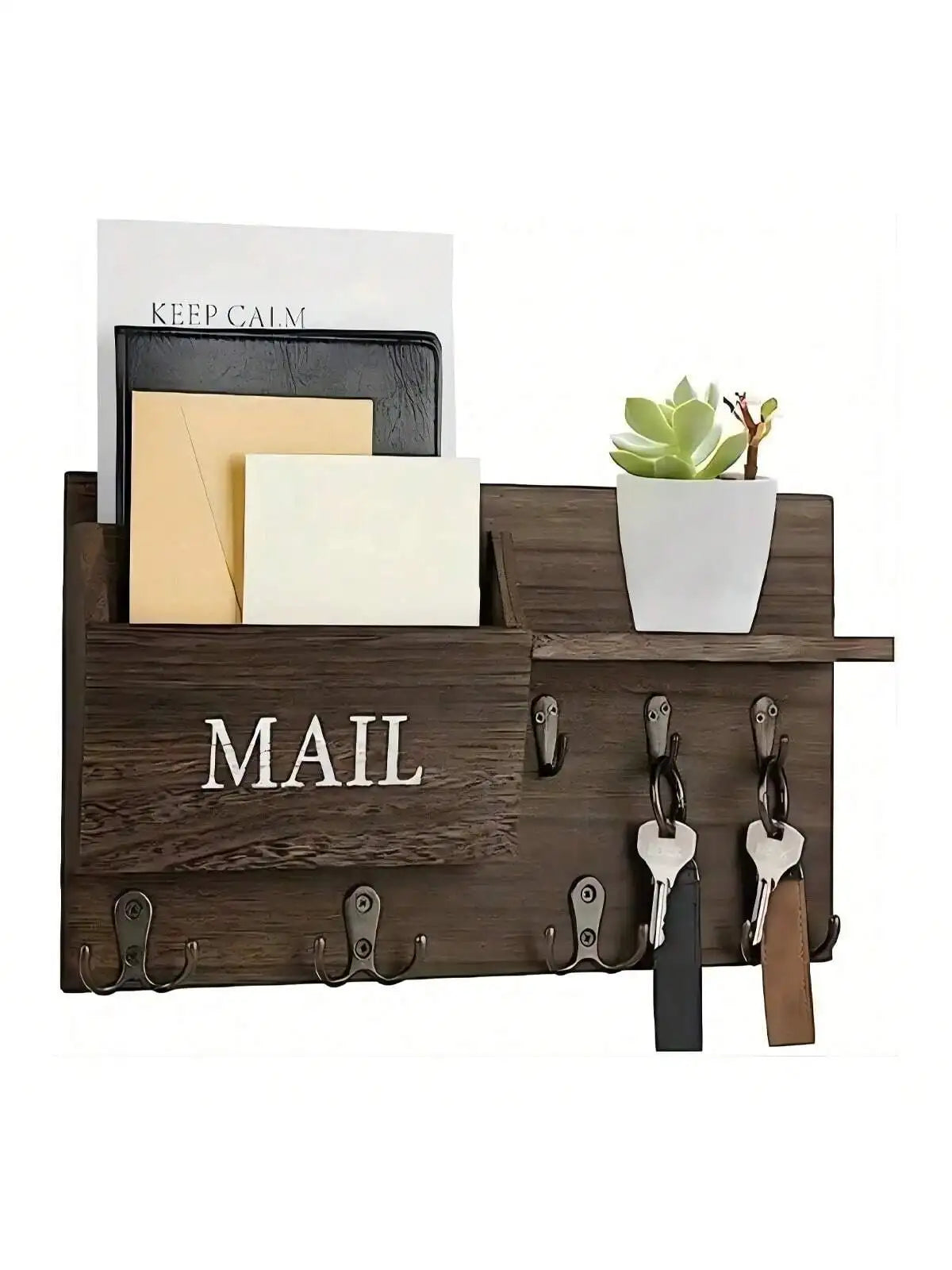 Wall Mount Key Holder & Mail Organizer — Multi-Function Entryway Shelf
