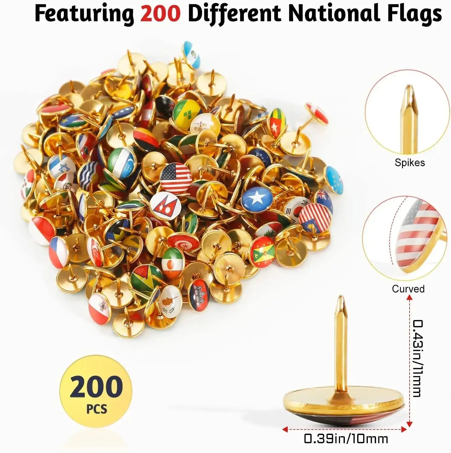 National Flag Round Head Thumbtacks — Colorful Map Pins for Office & School