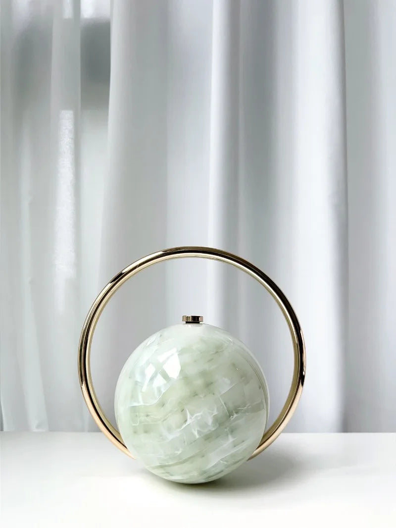 miflame Elegant Spherical Evening Clutch — Marble Texture Handbag with Electroplated Handle