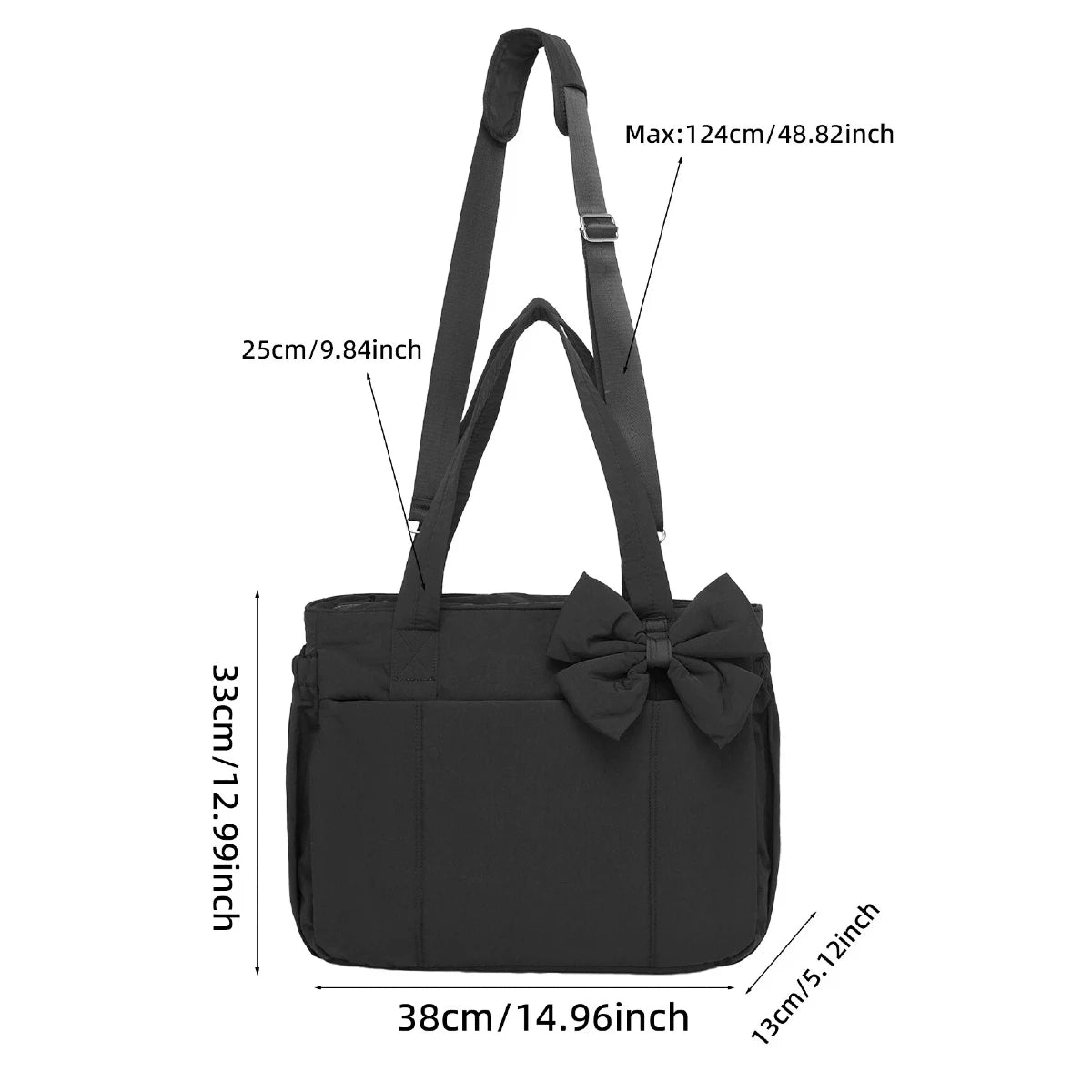 Padded Multi-Compartment Tote Bag — Water-Resistant Laptop Handbag with Bow